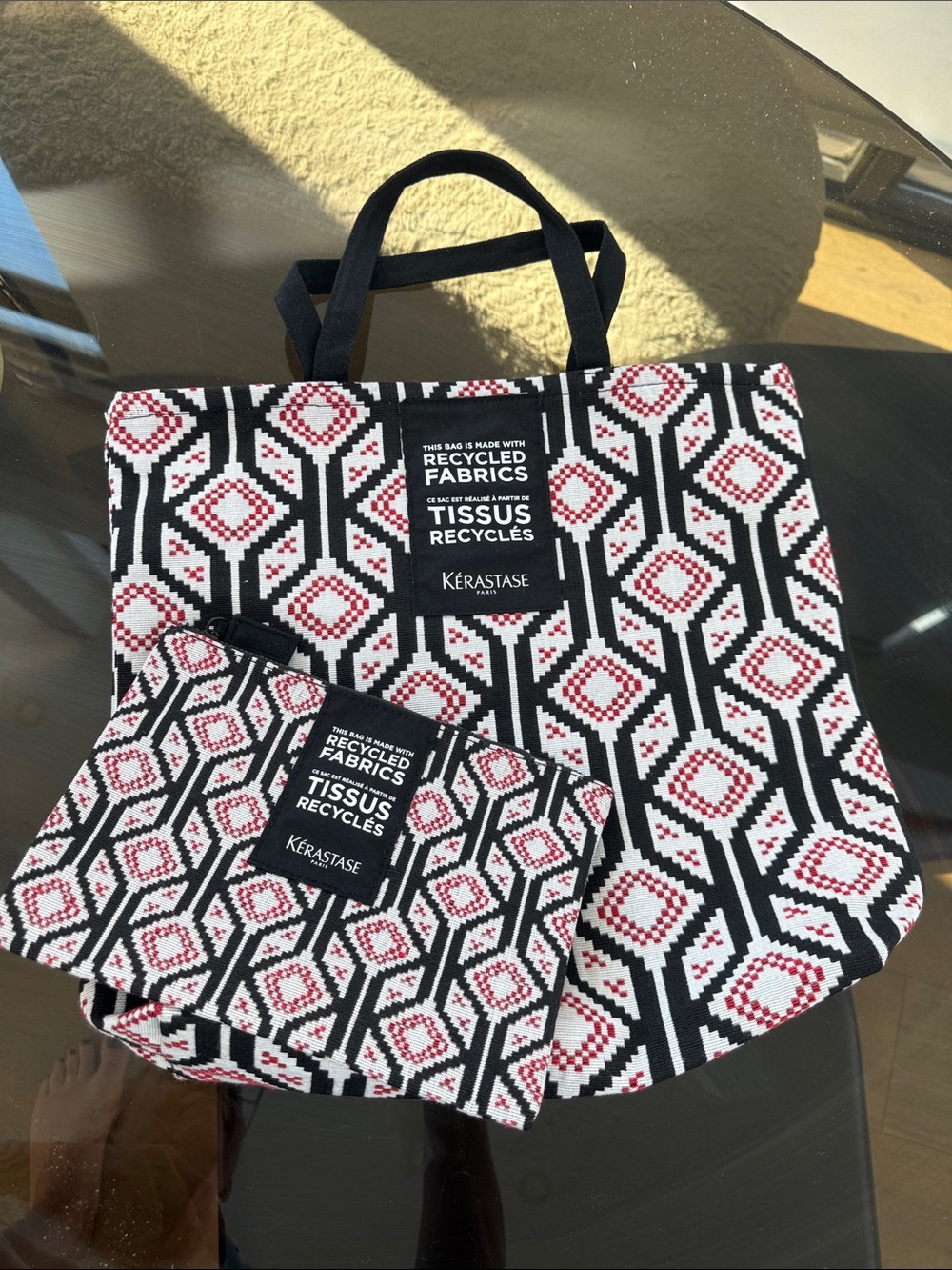 Kerastase Black, White & Red Geometric Tote with Zip Pouch